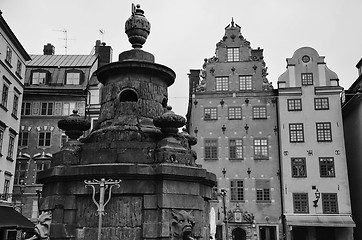 Image showing Statue with water outlets at Stortorget, Stockholm, Sweden