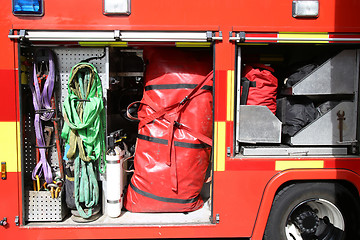 Image showing Rescue Equipment Inside packed inside a fire truck