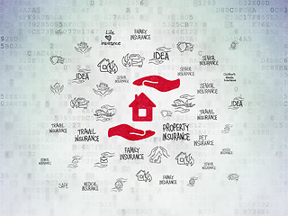 Image showing Insurance concept: House And Palm on Digital Data Paper background