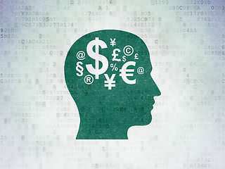 Image showing Finance concept: Head With Finance Symbol on Digital Data Paper background