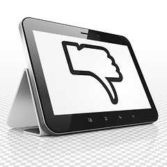 Image showing Social media concept: Tablet Computer with Thumb Down on display