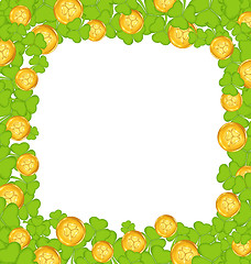 Image showing Border with clovers and golden coins for St. Patrick\'s Day