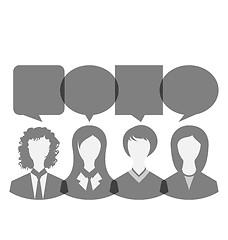 Image showing Icons of business women with dialog speech bubbles, copy space f