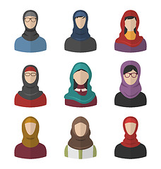 Image showing Set Arabic Women, Heads and Headscarf