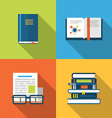 Image showing Flat icons design of handbooks, books and publish documents, lon