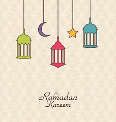 Image showing Celebration Islamic Card with Arabic Hanging Lamps for Ramadan K