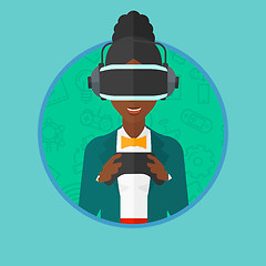 Image showing Woman wearing virtual reality headset.