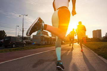 Image showing multiethnic group of people on the jogging