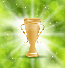 Image showing Golden Trophy on Green Light Background
