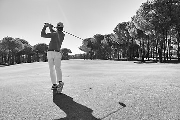 Image showing golf player hitting shot with club