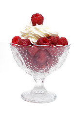 Image showing Raspberry with cream on cup