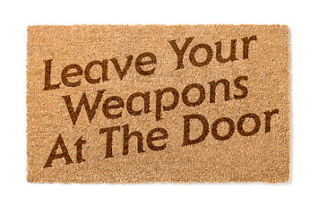 Image showing Leave Your Weapons At The Door Welcome Mat On White