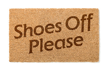 Image showing Shoes Off Welcome Mat On White