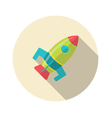 Image showing Flat icon of rocket with long shadow style