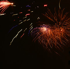 Image showing Colorful fireworks on dark sky