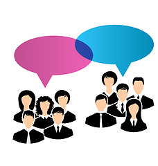 Image showing Icons of business groups share your opinions, dialogs speech bub