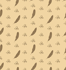 Image showing Illustration Seamless Pattern of Feathers with Ornament Elements