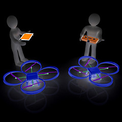 Image showing 3d white people. Man flying a white drone with camera. 3D render