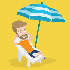 Image showing Man relaxing on beach chair vector illustration.