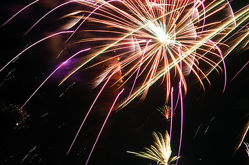 Image showing Colorful fireworks on dark sky