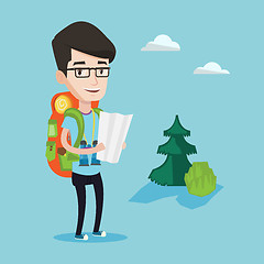 Image showing Traveler with backpack looking at map.