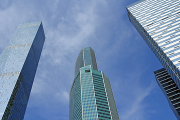 Image showing Modern buildings of glass and steel skyscrapers against the sky