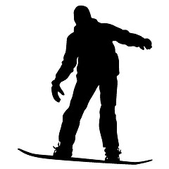 Image showing Black silhouettes snowboarders on white background.