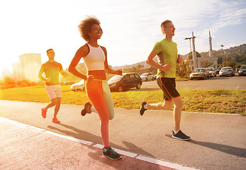 Image showing multiethnic group of people on the jogging