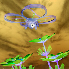 Image showing Drone, quadrocopter, with photo camera against the sky and Beaut