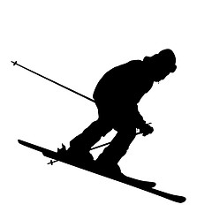 Image showing Mountain skier speeding down slope. sport silhouette