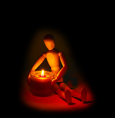 Image showing wood mannequin and candle