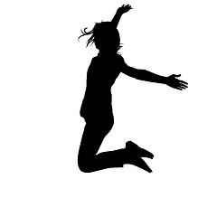 Image showing Silhouette young girl jumping with hands up, motion. illustration