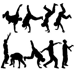 Image showing Silhouettes breakdancer on a white background. illustration