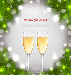 Image showing Merry Christmas Background with Glasses of Champagne 