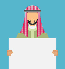 Image showing Arabic Man Holding a Blank Horizontal Banner