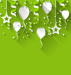 Image showing Birthday background with balloons, stars and confetti, trendy fl