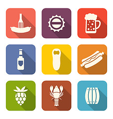 Image showing Group Minimal Colorful Icons of Beers and Snacks