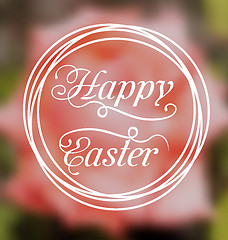 Image showing Happy Easter calligraphic headline, blurred background