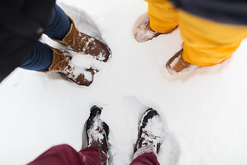 Image showing group of people feet on snow