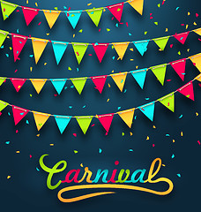 Image showing Carnival Party Dark Background with Colorful Bunting Flags