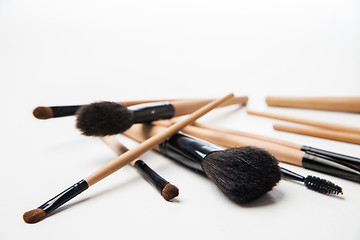 Image showing Set of cosmetic brushes on a white background