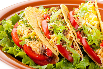 Image showing beef tacos with salad and tomatoes salsa