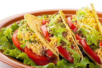 Image showing beef tacos with salad and tomatoes salsa