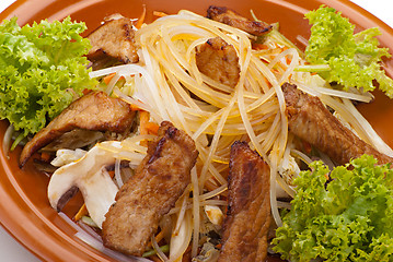 Image showing Fried Noodles with Beef and Vegetables