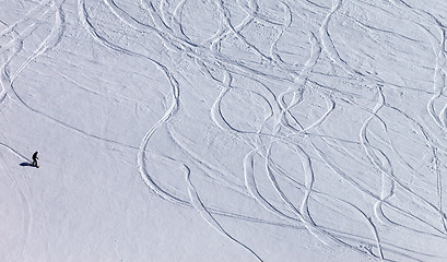 Image showing Snowboarder on off piste slope