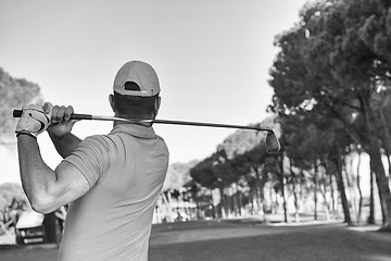 Image showing golf player hitting shot with club