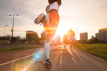 Image showing multiethnic group of people on the jogging