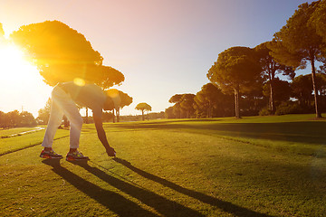 Image showing golf player hitting shot with club