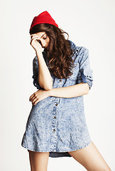 Image showing young cheerful brunette teenage girl on white background