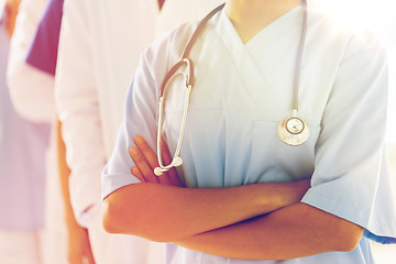 Image showing close up of african female nurse with stethoscope